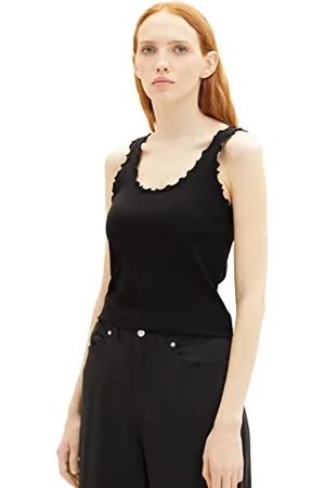 TOM TAILOR Damen 1038422 Basic Top mit Rüschen, 14482-Deep Black, M