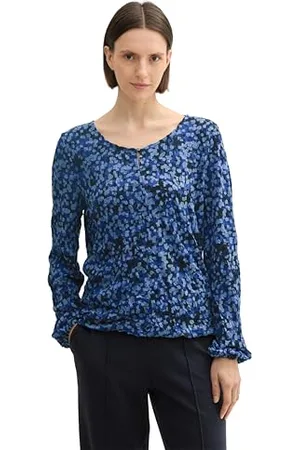 TOM TAILOR Damen Longsleeve in Crinkle-Optik, , XL
