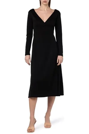 Tommy Hilfiger Damen Wickelkleid F&F Wrap Midi Dress Ls mit V-Ausschnitt, , M