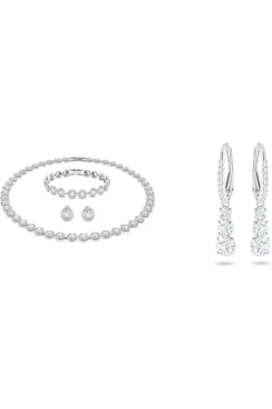Swarovski Angelic Set, Rund, Weiss, Rhodiniert & Attract Trilogy Ohrringe, Weiss, Rhodiniert