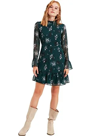 Trendyol Damen Blumenmuster Kleid Business Casual Dress, , 36 EU
