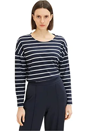 TOM TAILOR Damen Langarmshirt mit Streifen, , XXL