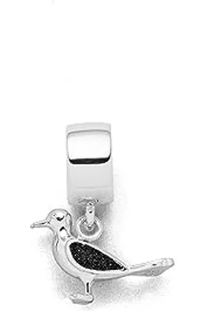 DUR Einzel Charm-Anhänger Möwe für Damen aus 925er Sterling-Silber mit Lavasand in der Farbe , Maße: 1,25x1,5 cm, F326