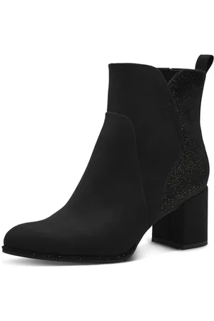Marco Tozzi Damen Stiefeletten mit Absatz Spitz mit Reißverschluss, Schwarz (Black/Gold), 38 EU
