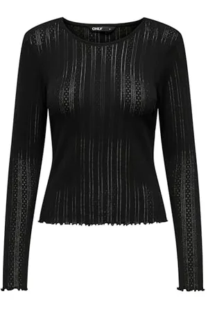 ONLY Damen Einfarbiges Langarm Shirt Basic Rundhals Rollkanten Top Longsleeve Oberteil ONLCARLOTTA