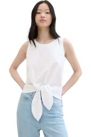 TOM TAILOR Damen Basic Tanktop mit Knotendetail, White, XXL