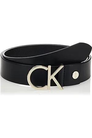 Calvin Klein Damen Gürtel Ck Logo Belt 3.5 cm Ledergürtel, Schwarz (Black Leather/Light Gold Buckle), 85 cm