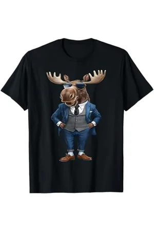 Click For Cool Animal In Suit Designs Unisex T-Shirt S Elch im Anzug