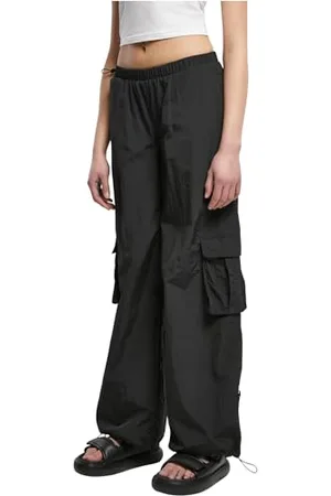 Urban classics Damen TB6044-Ladies Wide Crinkle Nylon Cargo Pants Hose, Black, S
