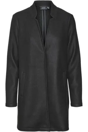 VERO MODA Damen Kurzmantel VMBrushedkatrine lange Damenjacke mit Stehkragen 10231027 Black Solid XL