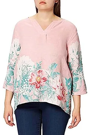 Bonateks Tunesisches Kragenoberteil Mit Blumendrucken Und Langen Aufsteckbaren Ärmeln, 100% Leinen, De-Grösse:40, Us-Grösse:XL, Oberteile, Satin - Hergestellt In Italien