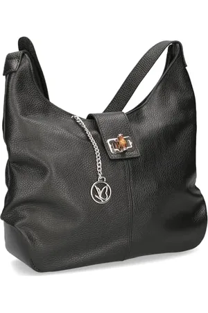 Caprice Damen Schultertasche aus Leder Mittelgroß, Schwarz , 1