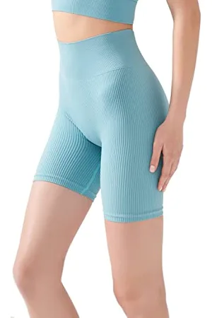 LOS OJOS Radlerhose Damen - Shorts mit hoher Taille - Nahtlos gerippte Biker Shorts mit hoher Taille
