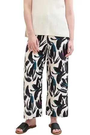 TOM TAILOR Damen Leinen Culotte Hose, dark blue floral design, 42/28