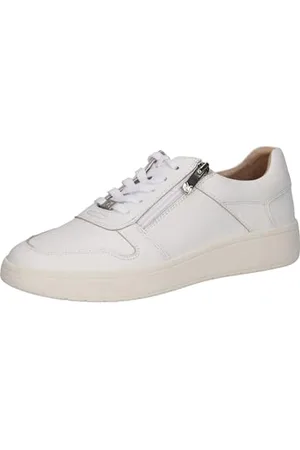 Caprice Damen Sneaker flach aus Leder mit Reißverschluss, Weiß , 42 EU