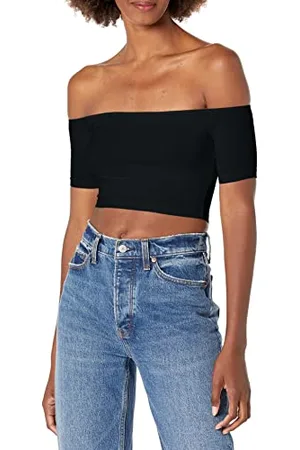 American Apparel Damen Schulterfreies Kurzarm-Top aus Baumwolle und Spandex Hemd, , XS