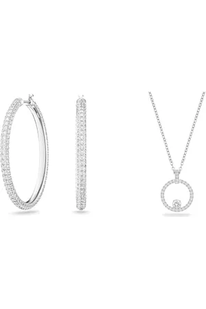 Swarovski Stone Kreolen, Weiss, Rhodiniert & Creativity Anhänger, Rund, Weiss, Rhodiniert