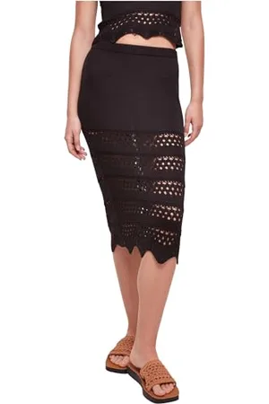 Urban classics Damen TB5496-Ladies 3/4 Crochet Knit Skirt Rock, Black, XS