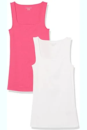Amazon Damen Tanktop mit schmaler Passform und quadratischem Ausschnitt, 2er-Pack, , XS
