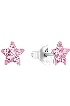 Amor Ohrstecker 925 Sterling Silber Mädchen Kinder Ohrschmuck, mit Kristallglas, 0,6 cm, Silber, Stern, Kommt in Schmuck Geschenk Box, 2036523