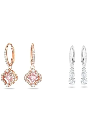 Swarovski Sparkling Dance Ohrringe, Glücksklee, , Roségold-Legierungsschicht & Attract Trilogy Ohrringe, Weiss, Rhodiniert