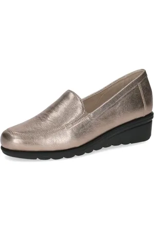 Caprice Damen Slipper aus Leder mit Keilabsatz, Beige , 38 EU