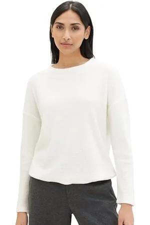 TOM TAILOR Damen Cosy Sweatshirt mit Struktur, Whisper White, XXL