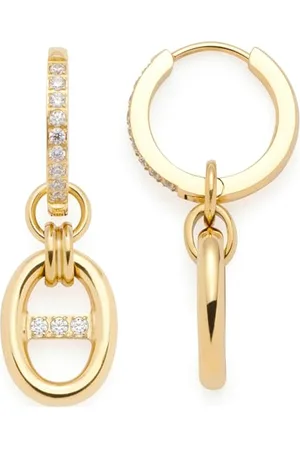 Leonardo Creole Herma, 1 Paar Klapp-Kreole mit Anhänger aus goldfarbenem Edelstahl, Schiffsanker-Kettenglieder mit eingesetzten zirkonia Steinchen, Schmuck Damen Geschenk, 024298