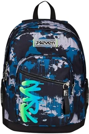 7 for all Mankind Rucksack mit Doppelfach New Fit, GreenScreen, Blau, Trinkflaschenhalter, großes Fassungsvermögen, vorgeformter Rücken, Schul- und Reiserucksack, Kinder und Jugendliche, blau, Taglia unica