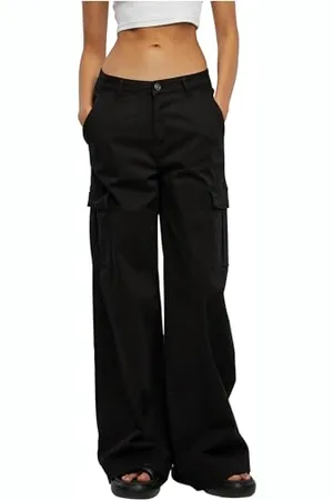 Urban classics Damen TB6040-Ladies High Waist Wide Leg Twill Cargo Pants Hose, Black, 32