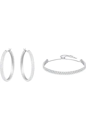 Swarovski Stone Kreolen, Weiss, Rhodiniert & Subtle Armband, Weiss, Rhodiniert