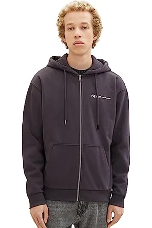 TOM TAILOR Herren Basic Kapuzenjacke mit Logo-Print, coal grey, M