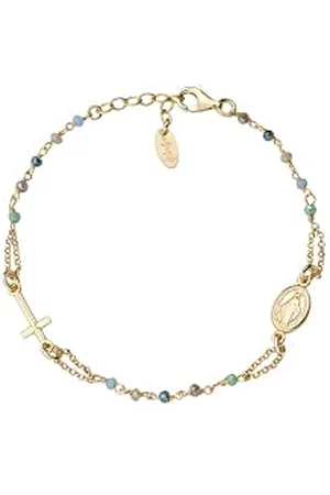 AMEN Rosari Cross Rosenkranz Armband aus 925er Silber vergoldet hergestellt, mit Kristallen verziert, Länge: 18 + 2 cm verlängerbar, BRO25GMUV3