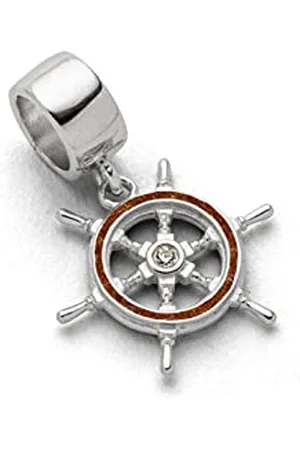 DUR Einzel Charm-Anhänger Steuerrad für Damen aus 925er Sterling-Silber mit Bernstein und Zirkonia, Farbe: , Maße: 1,5x1,5 cm, F261