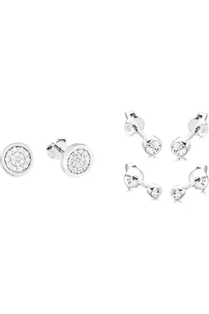 QS by s.Oliver Ohrstecker 925 Sterling Damen Ohrschmuck & Elli Ohrringe Damen Ohrstecker 2er Set Basic mit Kristall in 925 Sterling