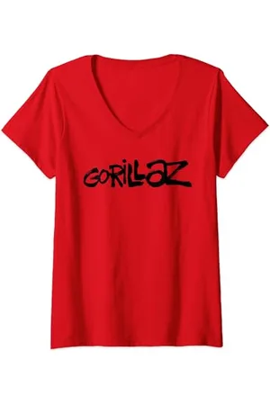 Gorillaz Damen Black Paint Brush Logo T-Shirt mit V-Ausschnitt