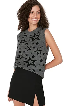 Trendyol Damen Jacquard Knitwear Sweater, Anthrazit, L EU