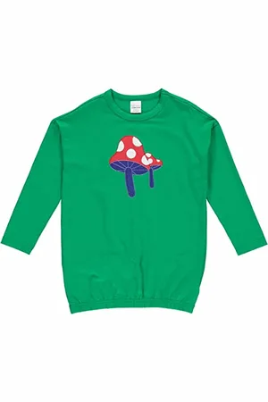 Green Cotton Mädchen Mushroom Front L/S Casual Dress, , 98 EU