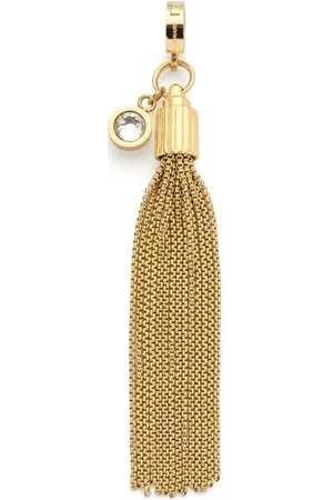 Leonardo Anhänger Clip & Mix Pietra, Ketten-Anhänger aus goldfarbenem Edelstahl, Quaste aus mehreren Venizianerketten und klarem Glasstein, Schmuck Geschenk für Frauen, 024405