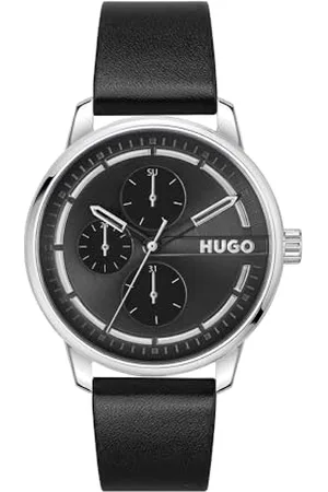 HUGO BOSS Multi Zifferblatt Quarz Uhr für Herren Kollektion #Stamp Multi mit Schwarzes Lederarmband - 1530366
