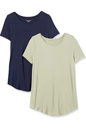 Amazon Damen Tunika mit U-Ausschnitt und Kurzen Ärmeln, 2er-Pack, , S