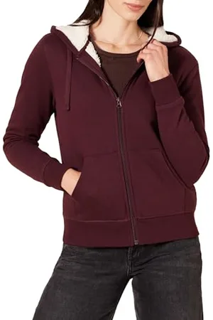 Amazon Damen Sherpa-gefütterte Fleece-Kapuzenjacke mit durchgehendem Reißverschluss (erhältlich in Übergröße), , XS
