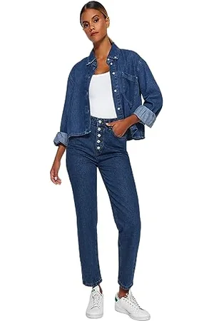 Trendyol Damen Gerade Mama Hohe Taille Jeans, , 44 EU