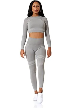 STARK SOUL Fitness Set - Crop-Top Longsleeve und Sport Leggings High Waist | Farbe: , Größe: M