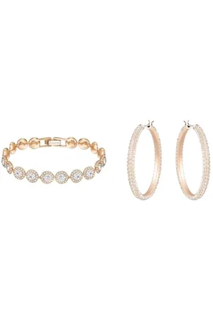 Swarovski Angelic Armband, Rund, Weiss, Roségold-Legierungsschicht & Stone Kreolen, Rosa, Roségold-Legierungsschicht
