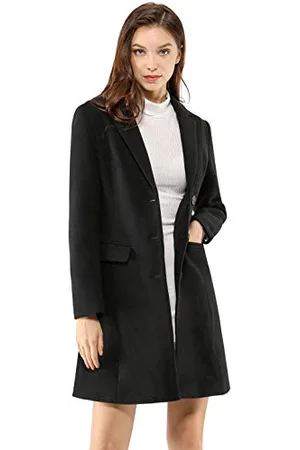 Allegra K Wintermantel für Damen mit gekerbtem Revers, einreihig geknöpft, , XXL