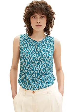TOM TAILOR Damen 1037218 Top mit Muster, 32149-Petrol Small Abstract Design, L