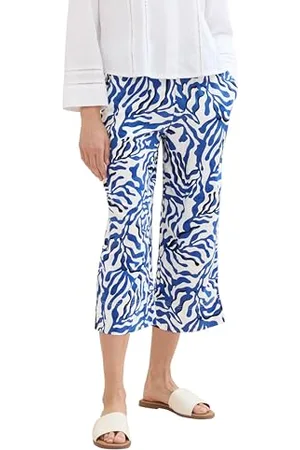 TOM TAILOR Damen Culotte Hosemit Muster , white cut palmtree, 36/26