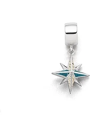 DUR Einzel Charm-Anhänger Kompassrose für Damen aus 925er Sterling-Silber mit Steinsand und Strandsand, Farbe: , Maße: 1,25x1,5 cm, F330