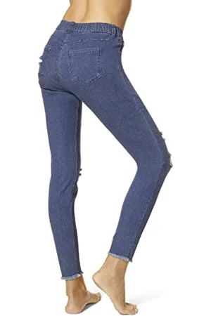 HUE Damen Ripped Knee Denim Leggings, , X-Groß